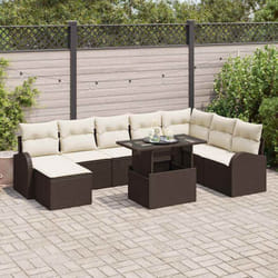vidaXL Ensemble de salon de jardin 9 pièces avec coussins marron en poly rotin