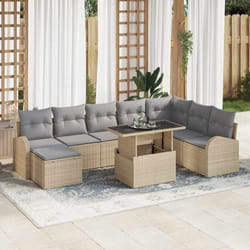 vidaXL Set de canapé de jardin 9 pièces avec coussins en rotin synthétique beige