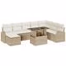 vidaXL Set de jardin 9 pièces avec coussins beiges en rotin synthétique