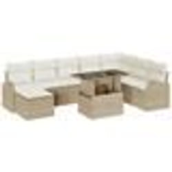 vidaXL Set de jardin 9 pièces avec coussins beiges en rotin synthétique