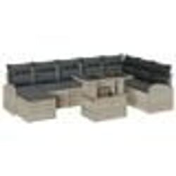 vidaXL Set de canapé de jardin 9 pièces avec coussins en poly rotin gris clair