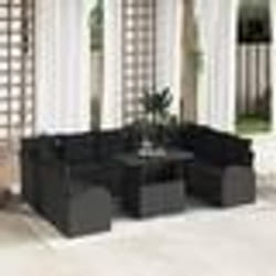 vidaXL Ensemble de canapés de jardin en 10 pièces avec coussins en poly rattan noir