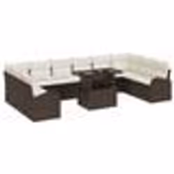 vidaXL Ensemble de jardin 11 pièces avec coussins en poly rattan marron