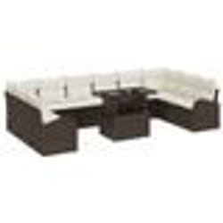 vidaXL Ensemble de jardin 11 pièces avec coussins en poly rattan marron