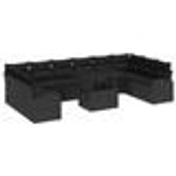 vidaXL Set de canapés de jardin 11 pièces avec coussins en poly rotin noir