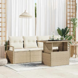 vidaXL Canapé de jardin 5 pièces avec coussins beige en poly rattan