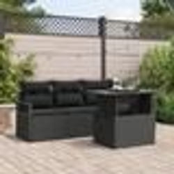 vidaXL Canapé de jardin 5 pièces avec coussins en poly rotin noir