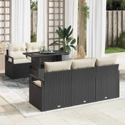vidaXL Ensemble de salon de jardin avec coussins, 6 pièces, en poly rotin noir.