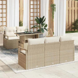 vidaXL Canapé de jardin 6 pièces avec coussins beige en poly rattan