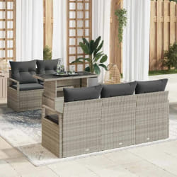 vidaXL Set de canapés de jardin - 6 pièces avec coussins gris clair en poly rattan.