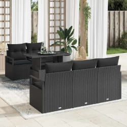 vidaXL Set de canapé de jardin 6 pièces avec coussins en poly rattan noir