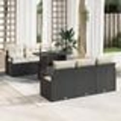 vidaXL Ensemble de canapé de jardin 7 pièces avec coussins noirs en poly rattan