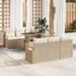 vidaXL Canapé de Jardin 7 Pièces avec Coussins Beiges en Rattan Poly
