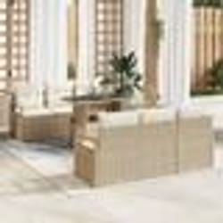 vidaXL Canapé de Jardin 7 Pièces avec Coussins Beiges en Rattan Poly