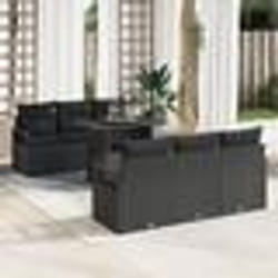 vidaXL Ensemble de jardin 7 pièces avec coussins en poly rotin noir