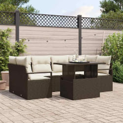 vidaXL Ensemble de canapé de jardin avec coussin 7 pcs Marron et crème