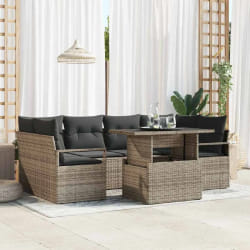 vidaXL Ensemble de jardin 7 pièces avec coussins en rotin gris