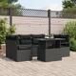 vidaXL Ensemble de jardin 7 pièces avec coussins noirs en rattan synthétique