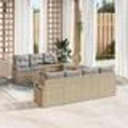 vidaXL Set de Canapé de Jardin 8 Pièces avec Coussins Beiges en Rattan Synthétique