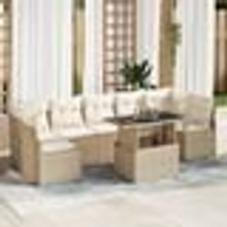 vidaXL Ensemble de Salon de Jardin 8 Pièces avec Coussins Beige en Poly Rattan