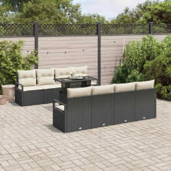 vidaXL Set de canapé de jardin 9 pièces avec des coussins en poly rattan noir