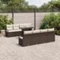 vidaXL Canapé de jardin 9 pièces avec coussins marron en poly rotin