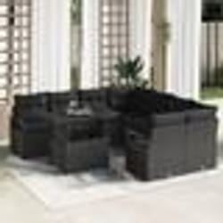 vidaXL Set de canapés de jardin 9 pièces avec coussins en rotin noir