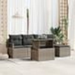 vidaXL Canapé de jardin 6 pièces avec coussins gris en poly rattan