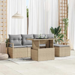 vidaXL Set de canapés de jardin 6 pièces avec des coussins beige en polyrotin