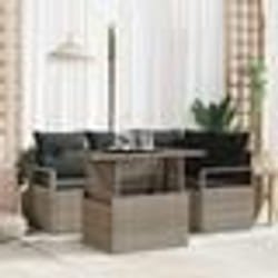vidaXL Canapé de jardin 5 pièces gris en poly rotin avec coussins