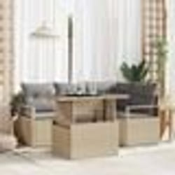vidaXL Set de canapé de jardin 5 pièces avec coussins beiges en polyrotin