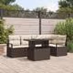 vidaXL Canapé de Jardin 6 Pièces avec Coussins Marron en Rattan Poly