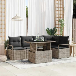 vidaXL Ensemble de Canapé de Jardin 6 Pièces avec Coussins Gris en Rattan Poly
