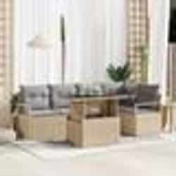 vidaXL Canapé de jardin 6 pièces avec coussins beige en poly rotin
