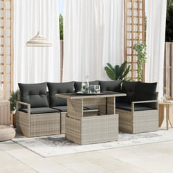 vidaXL Canapé de jardin 6 pièces avec des coussins gris clair en poly rattan