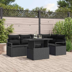 vidaXL Canapés de Jardin 6 Pièces avec Coussins Noirs en Polyrotin