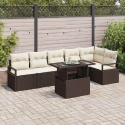 vidaXL Canapé de jardin 7 pièces avec coussins en poly rotin marron