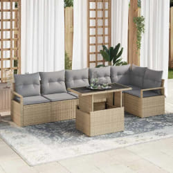 vidaXL Canapé de jardin 7 pièces avec coussins beige en poly rattan