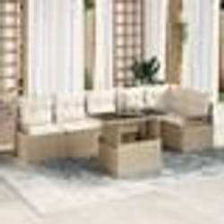 vidaXL Ensemble de canapé de jardin 7 pièces avec des coussins beige en rotin synthétique.