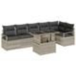 vidaXL 7 pièces de canapés de jardin avec des coussins gris clair en poly rotin