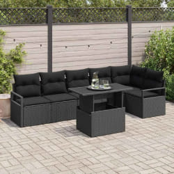vidaXL Ensemble de canapé de jardin avec coussin 7 pcs Noir Poly rotin