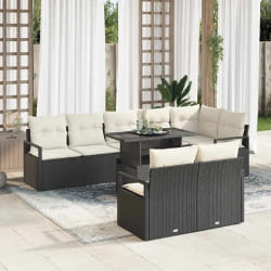 vidaXL Canapé de jardin 9 pièces avec coussins - Noir, en rattan synthétique