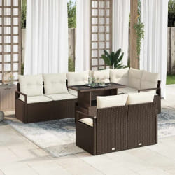 vidaXL Ensemble de canapé de jardin 9 pièces avec coussins marron en polyrotin