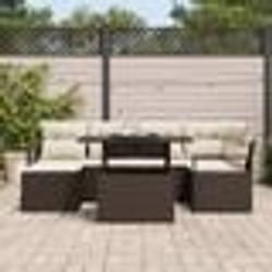 vidaXL Ensemble de canapé de jardin 7 pièces avec coussins marron en poly rattan