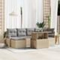 vidaXL Ensemble de canapés de jardin 7 pièces avec coussins beiges en rattan poly
