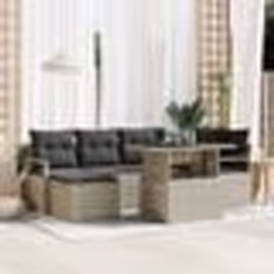 vidaXL Set de salon de jardin 7 pièces avec des coussins gris clair en poly rotin