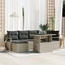 vidaXL Set de salon de jardin 7 pièces avec des coussins gris clair en poly rotin