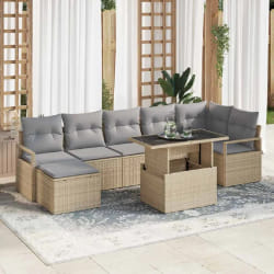 vidaXL Canapé de jardin 8 pièces avec coussins en poly rattan beige.