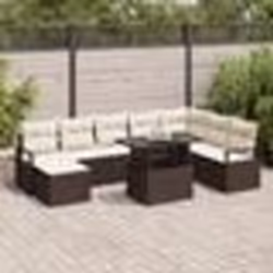 vidaXL Ensemble de canapé de jardin 9 pièces avec coussins marron en poly rattan