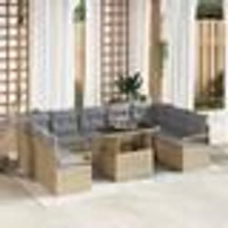 vidaXL Ensemble de jardin 10 pièces avec coussins beiges en rotin synthétique
